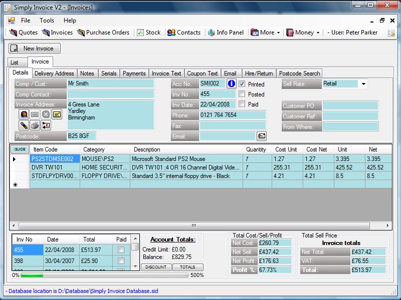 Simply Invoice Software screenshot